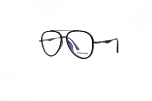 Andrew Adam Black Aviator Full-Rim Clip-On Eyeglasses, Angled optical view, AA E7705C1