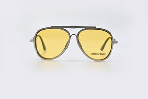 Andrew Adam Black Aviator Full-Rim Clip-On Eyeglasses, Yellow clip-on lens view, AA E7705C1