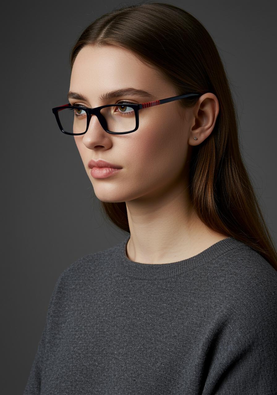 Black & Red Rectangle Full Rim