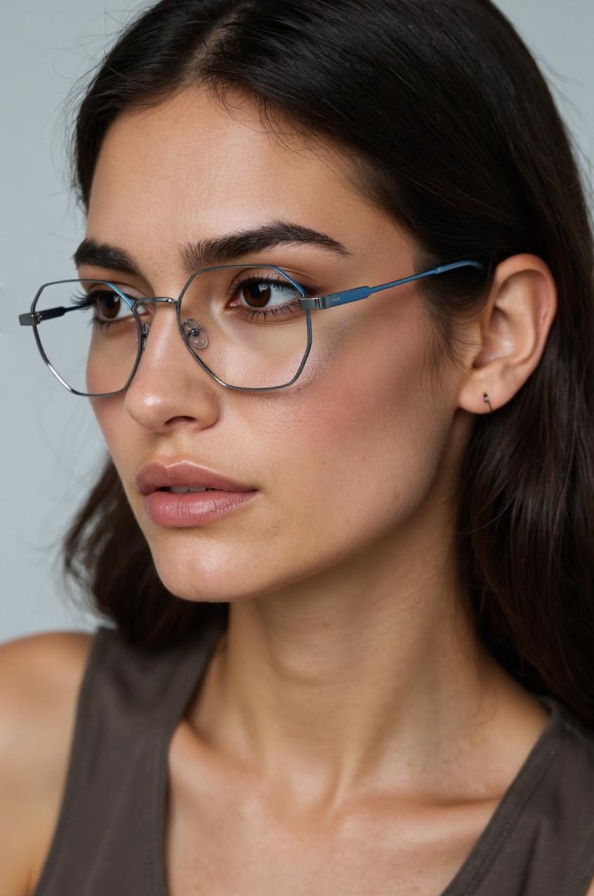 Silver & Blue Hexagon Full Rim