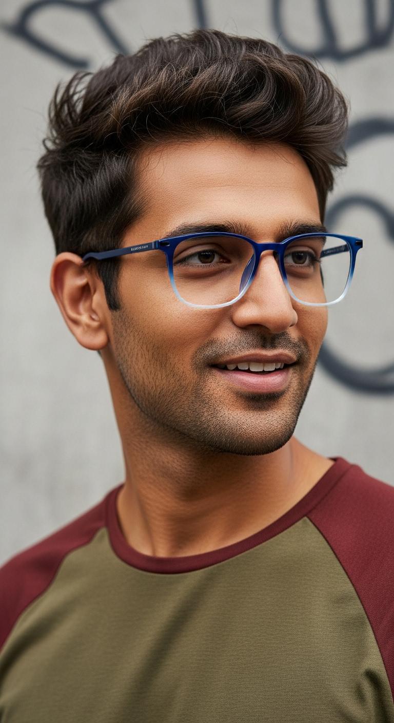 Blue & Gunmetal Square Full Rim