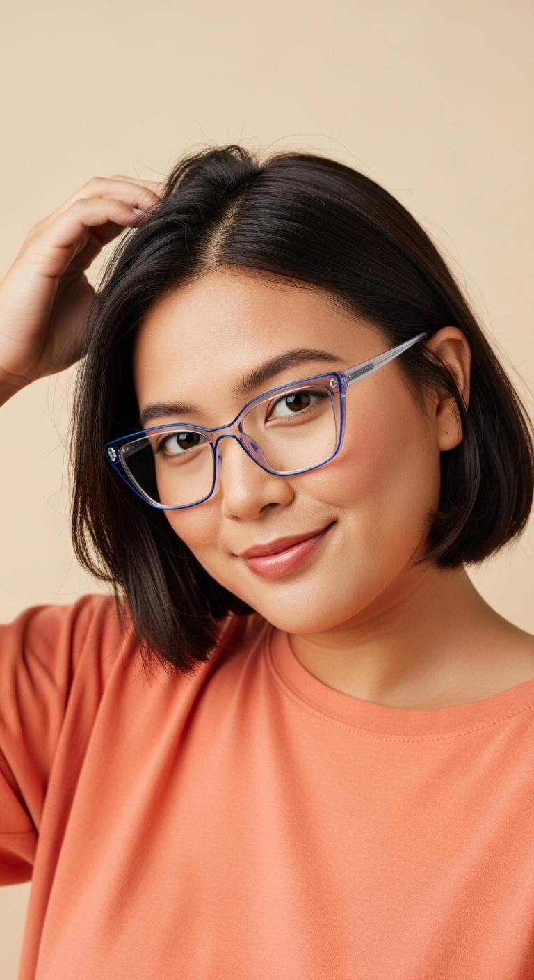 Transparent White & Blue Cat Eye Full Rim