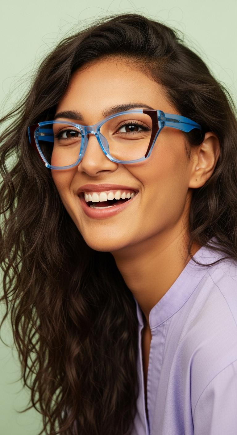 Transparent Blue Brown Cat Eye Full Rim