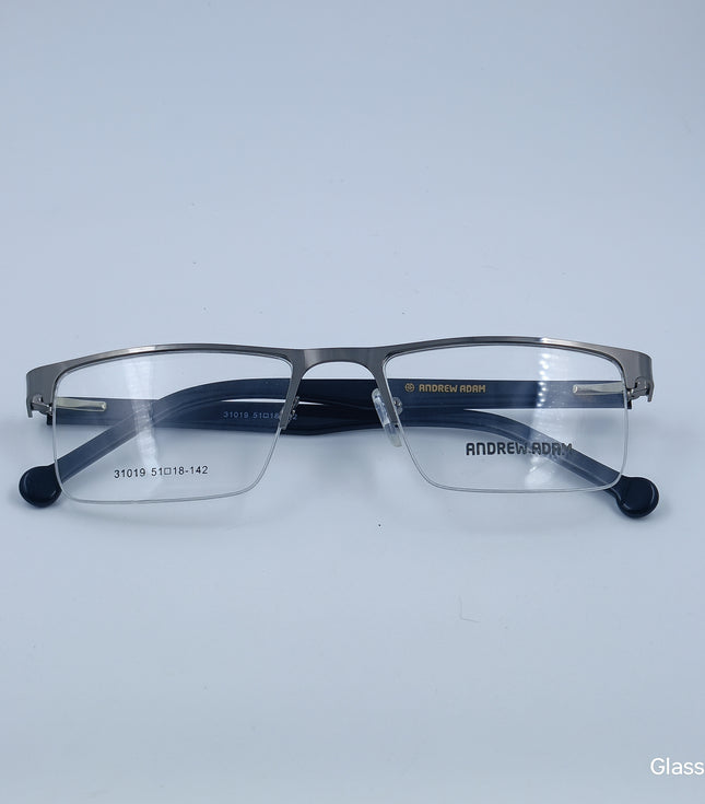 ANDREW ADAM Gunmetal & Black Square Half Rim 