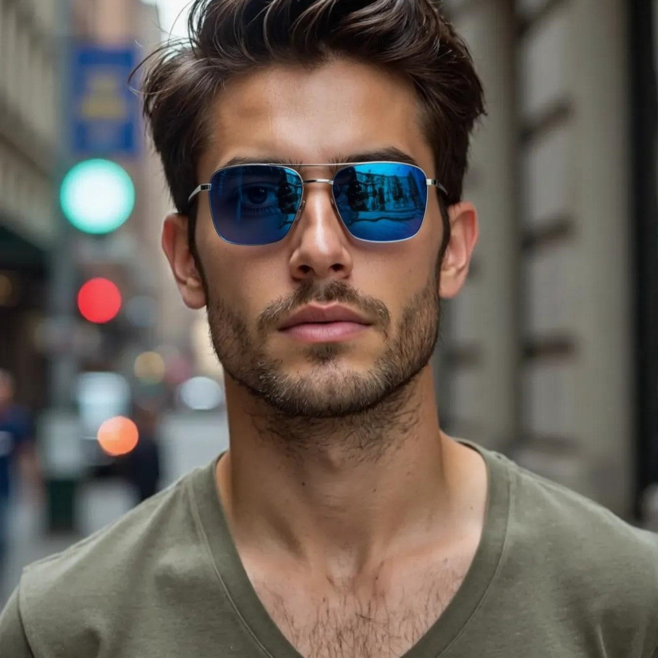 Blue & Silver Square Full Rim