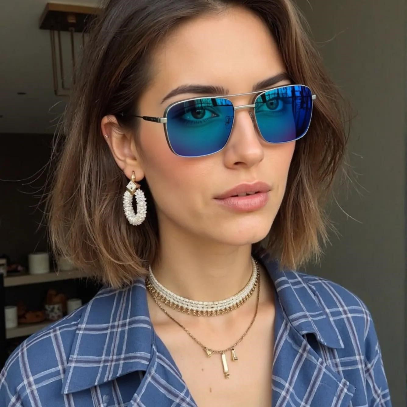 Blue & Silver Square Full Rim